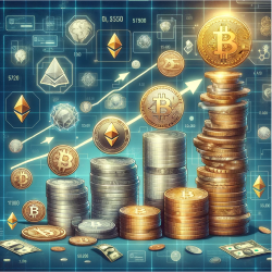 Uma ilustração mostrando a evolução das moedas, desde o dinheiro físico até as criptomoedas, destacando o Bitcoin e várias Altcoins.